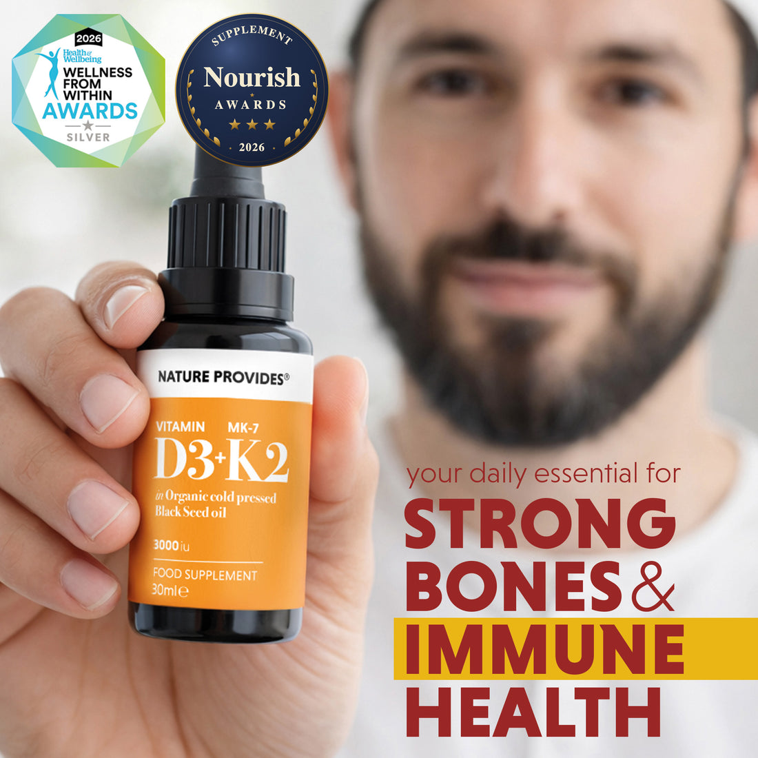 D3+K2 (3000IU) Liquid Vitamin D3 & K2 (MK7) in Organic BlackSeed Oil-30ml