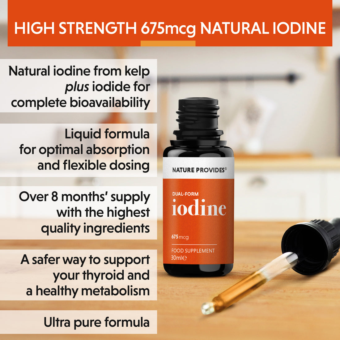 Iode en double forme (675 mcg) extrait d'algues naturelles - 30 ml