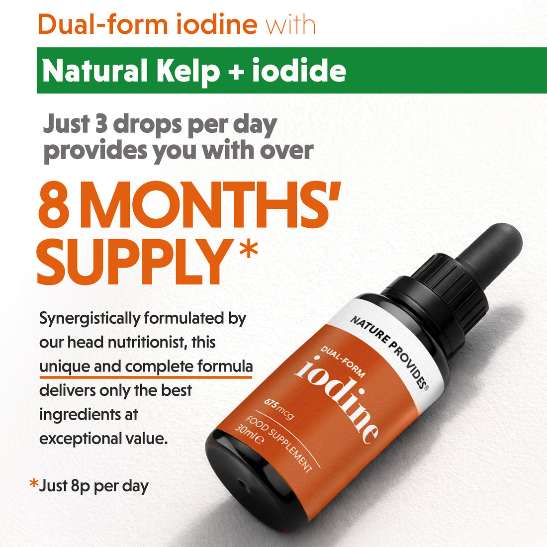 Dual-Form Iodine (675mcg) Extracted From Natural Kelp - 30ml