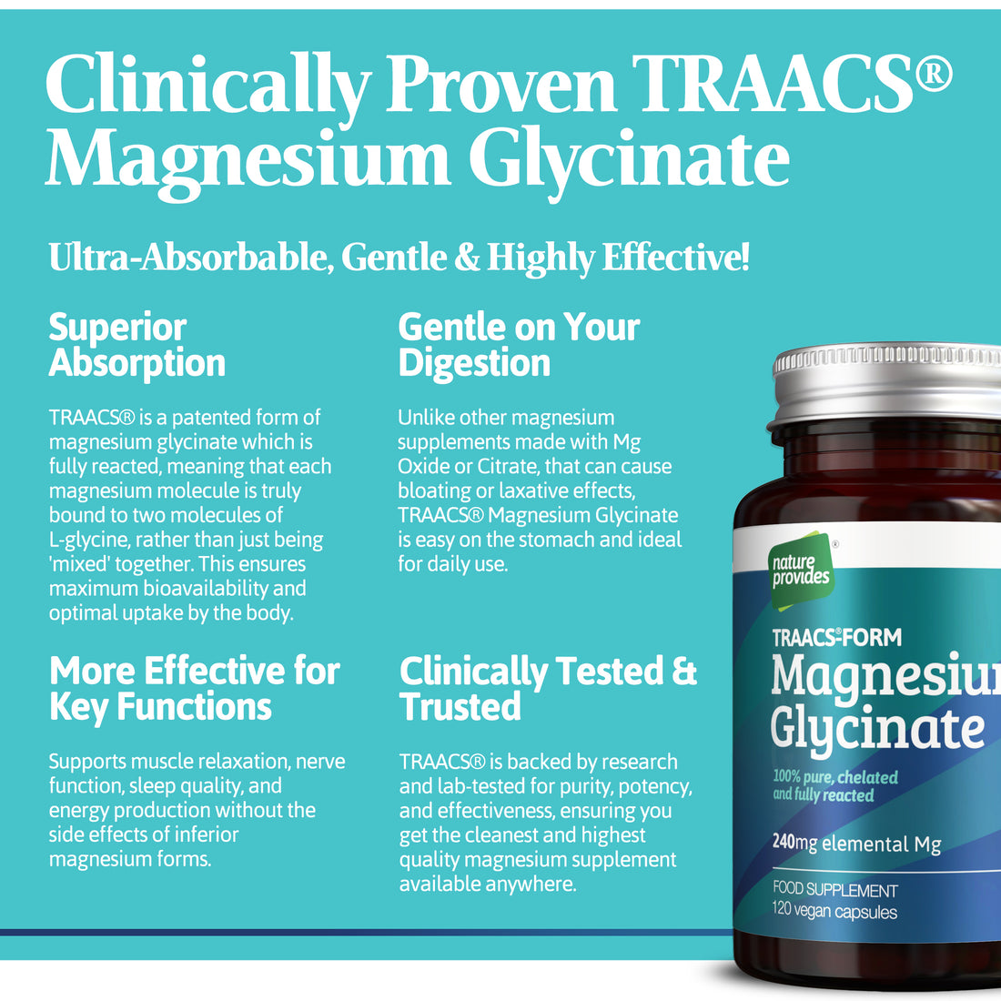 Ren Magnesium Glycinat / Bisglycinat (TRAACS®-form) Tillverkad i Storbritannien