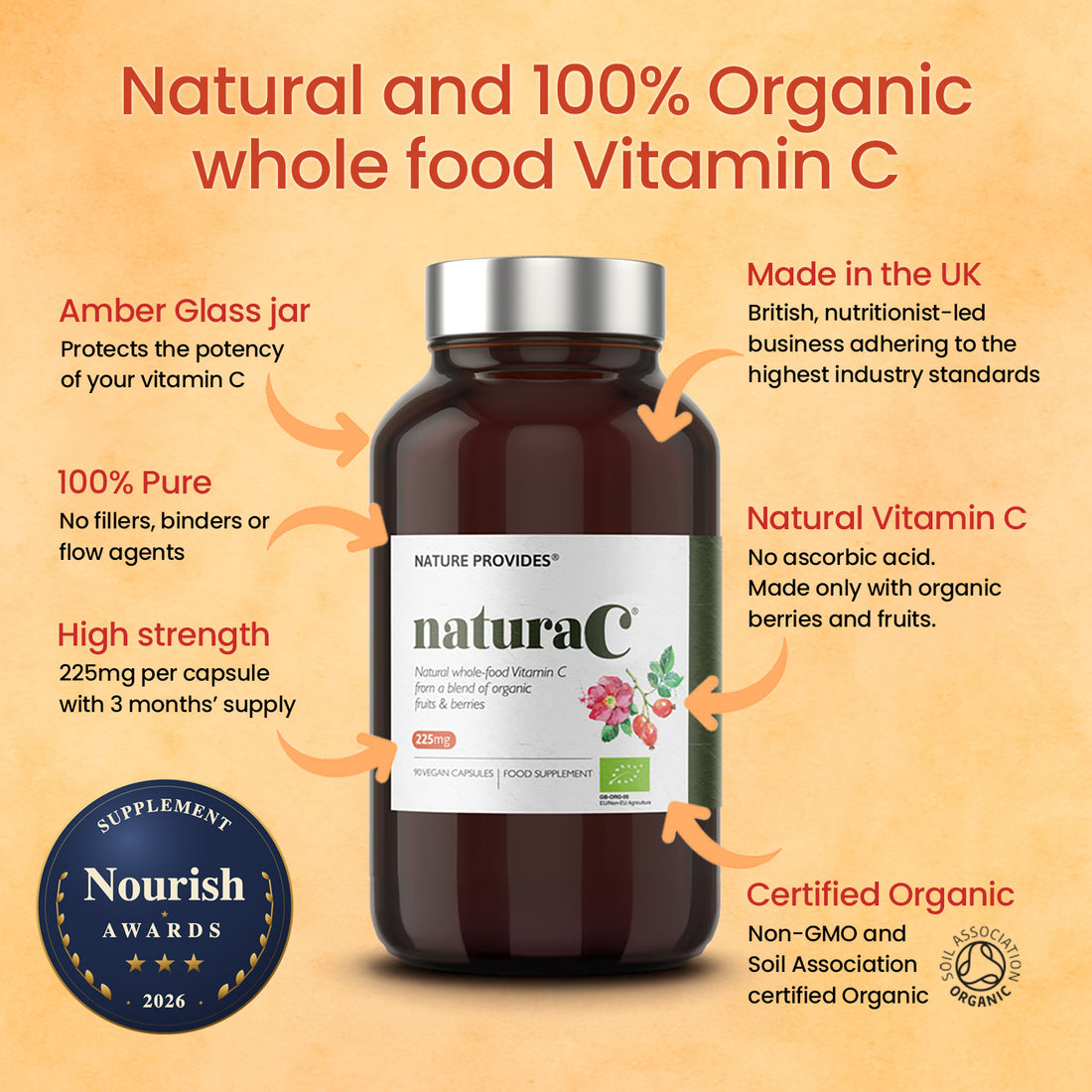 naturaC® (225mg) Organic Whole Food Vitamin C - 90 Capsules