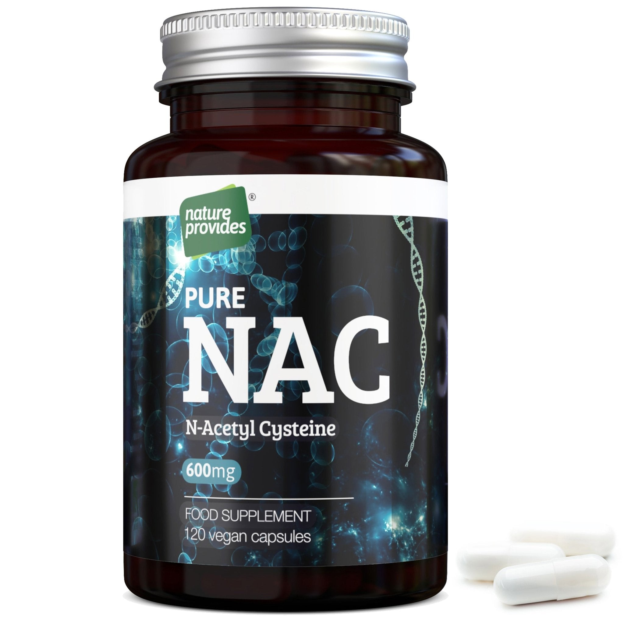 NAC N - Acetyl Cysteine (Free - form and 100% Pure) - 120 Vegan Capsules - Nature Provides