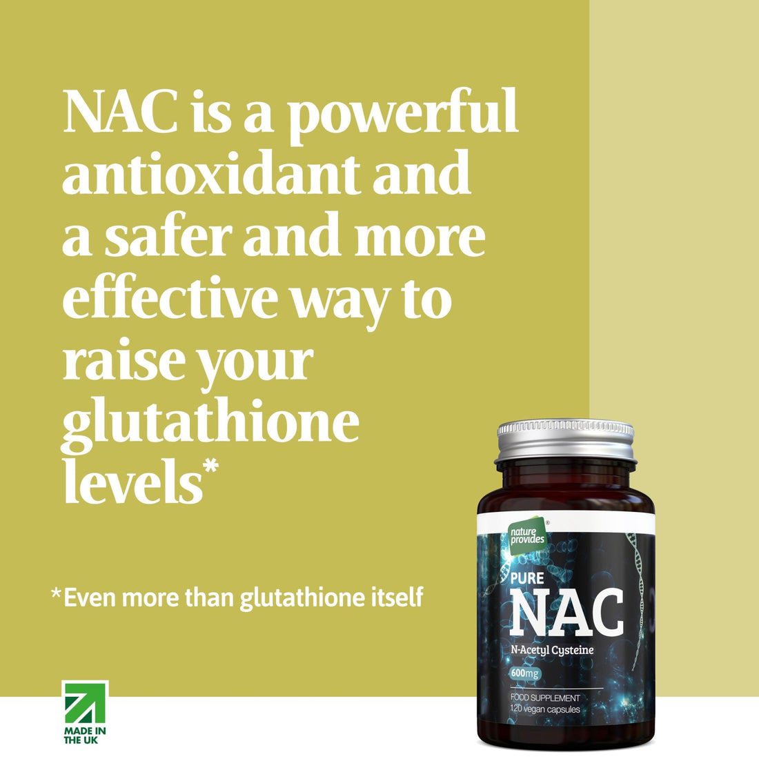 NAC N - Acetyl Cysteine (Free - form and 100% Pure) - 120 Vegan Capsules - Nature Provides