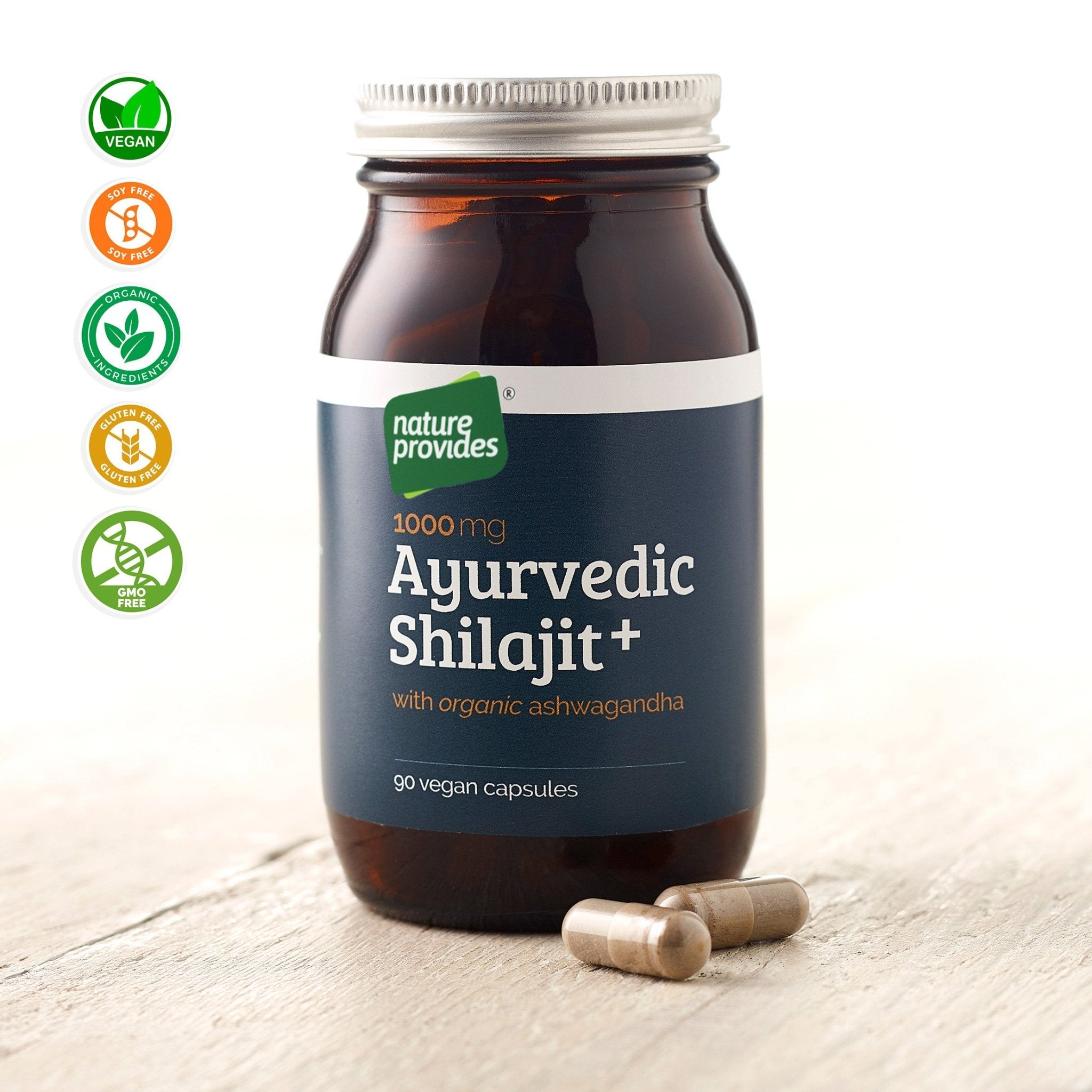 Ayurvedic Shilajit (1000mg) and Organic Ashwagandha Root - 90 Vegan Capsules - Nature Provides