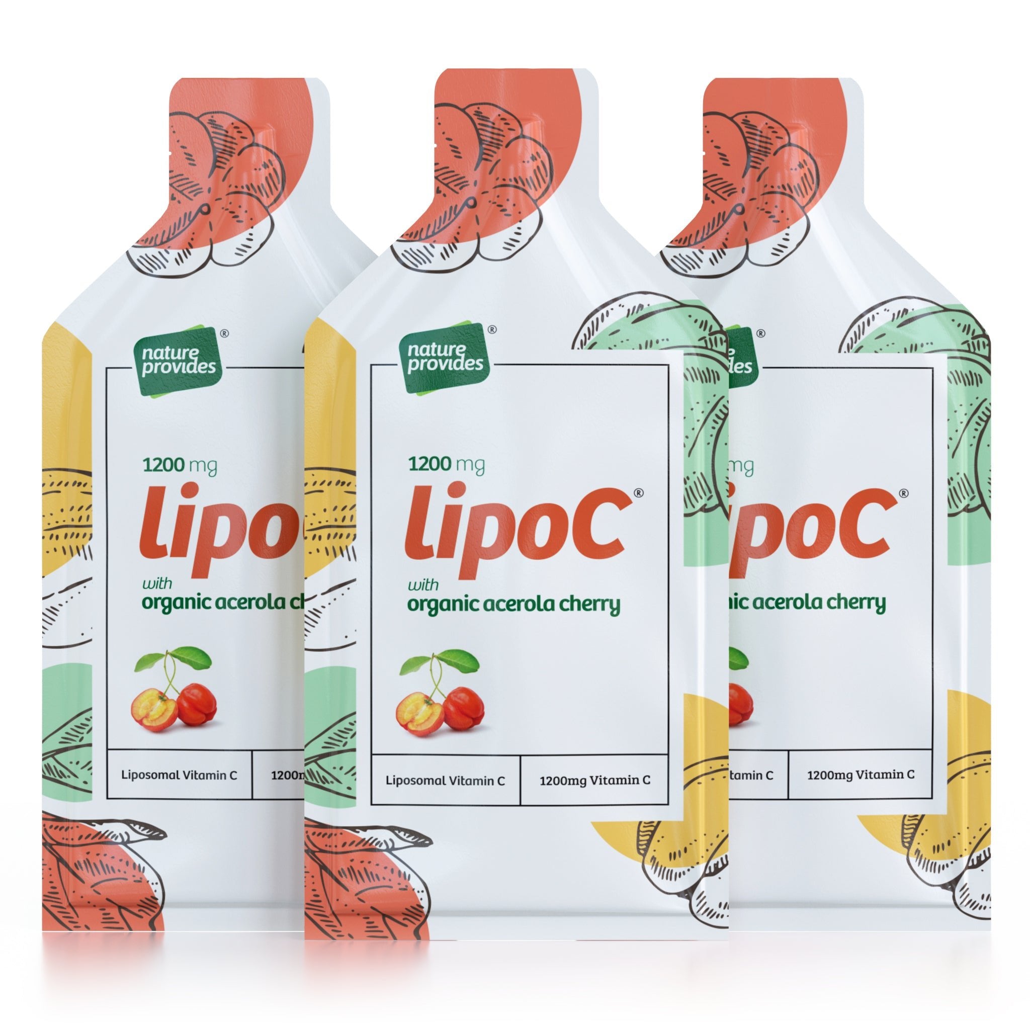lipoC® 1200mg Liposomal Vitamin C with Organic Acerola Cherry - 360ml (30 sachets) - Nature Provides